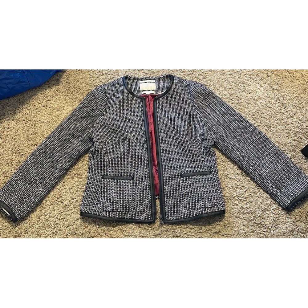 Banana Republic Woven Parisian Jacket, B&W Tweed, Magenta Lining, Size 14